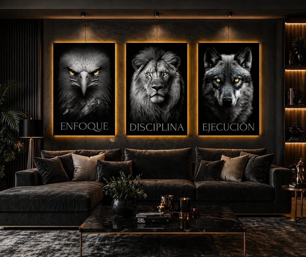 Acrylic Wall Art 3 Panel Set Lion Eagle Wolf Motivational.