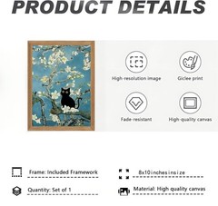 AXILANG Black Cat 10″L x 8″W, Blue Teal White Green Natural Wood Frame