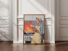 Vintage Style Kitchen Art Print, Fashion Magazine Wall Art, Funny Cooking
