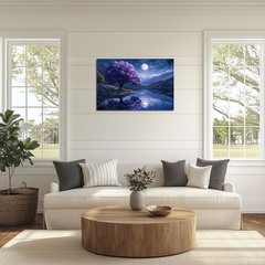 Tree of Life Canvas Wall Art Snow Mountain Lake Purple Tree in the Moonlight …