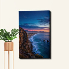 Coastal Cliff Sunset Blue Hour Landscape Framed Wall Art Decor 12x18inch
