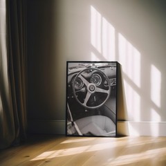 Retro Ferrari Poster – Vintage Black & White Classic Car Wall Art