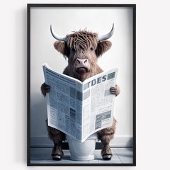 Funny Highland Cow Wall Art Canvas Bathroom Picture, 18″L x 12″W, Multicolor