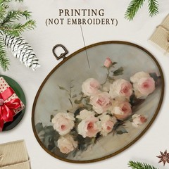 Vintage Pink Rose Flower Oval Wall Art Decor Framed, Rustic Pink Floral Canva…