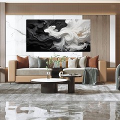 Large Abstract Black and White Wall Art for Living Room, Modern Minimalist Ne…