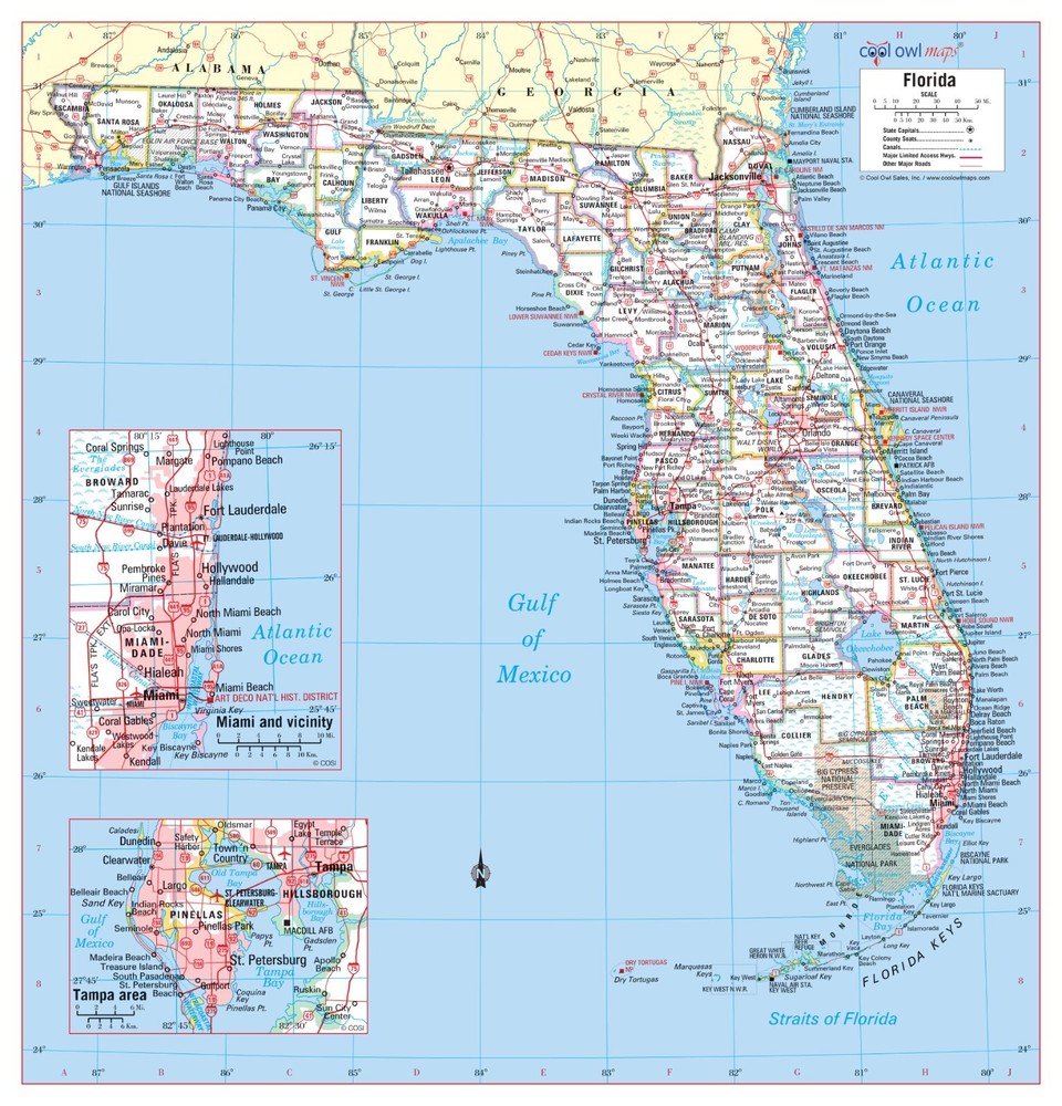 FLORIDA State Wall Map Large Print Poster
