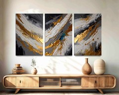 Grey and Gold Abstract Large 3-Panel Canvas Print, Home Decor Neutral Wall Art