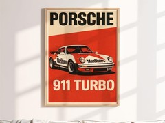 Vintage Porsche 911 Poster – Classic Car Print, Minimalist Wall Art Gift for Him