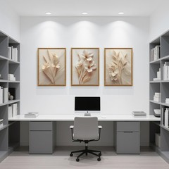 3Pcs Framed Wall Art Beige Wall Decor Living Room Canvas Art Botanical Pictur…