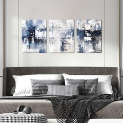 White and Blue Abstract Canvas Wall Art for Bathroom Living Room Bedroom Home…
