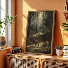 Vintage Forest Deer Canvas Wall Art – Rustic Home Decor