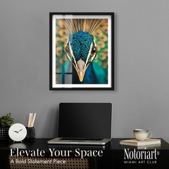 Fiery Peacock I Shadowbox Print Living Room Wall Art by Notoriart, Black Fram…