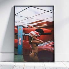 Vintage Sports Car Poster Car Girl Wall Art Retro Automotive Print – Unframed