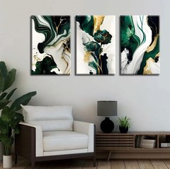 3Pcs Framed Emerald Green Wall Art, Modern Green and Gold Abstract Marble Can…