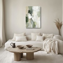 Abstract Olive Green Beige Oil Painting Print on Framed Canvas Wall Art, Neutral