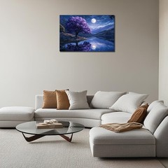 Tree of Life Canvas Wall Art Snow Mountain Lake Purple Tree in the Moonlight …