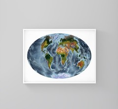 World Map, Aitoff Projection World Map, Printed and Framed World Relief Map