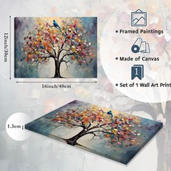 Dazzlewall Framed Colorful Tree of Life 16″L x 12″W, Bird