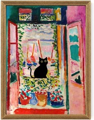 Fantasy Artists Henri Matisse Cat Wall Art, Framed Open Window Black Cat Canv…