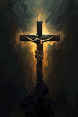 Christian Jesus Cross Dark Art 4×6 Photo Print Religious Painting Wall Art Decor