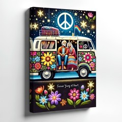 Wall Art Hippie Van Floral Peace Sign Couple Canvas Print Boho Retro Home Decor