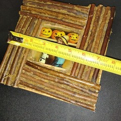 Fall Art Decor. Branch-Nature-Picture Frame. Little Boy w Dog & Pumpkins. OOAK