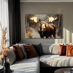 Moose Painting Print Framed Canvas Wall Art Wildlife Animals Modern Rustic Cabin