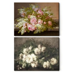 Vintage Floral Wall Art Set of 2, Framed Canvas Prints With Pink Peonies and …