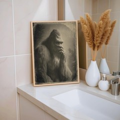 Funny Bigfoot Smelly Bathroom Wall Art, Vintage Sasquatch Poster Toilet Humor