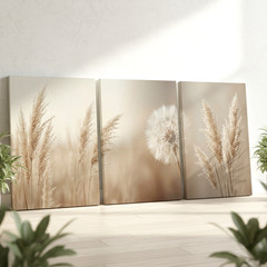 3 Pieces Nature Inspired Botanical Neutral Tones Red Large Wall Art Set Of 3