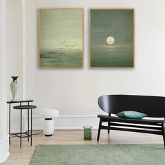 Japanese Sage Green Wall Art 2Pcs Minimalist Moon and Canvas Posters Prints for