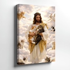 Wall Art Jesus Holding Cats Angel Wing Kittens Religious Cloud Heaven Print