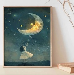 Canvas Wall Art LASSO THE MOON Whimsical Unframed 12 x 16 739