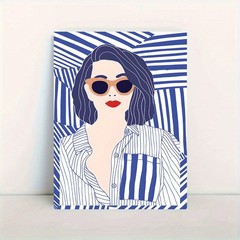 Framed Canvas Striped Sunglasses Woman Minimal Line Fashion Decor
