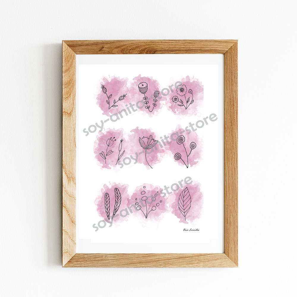 Flower Doodle Watercolor Printable, Artwork, Digital Download
