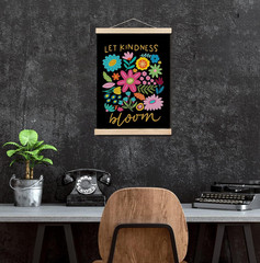 Let Kindness Bloom Inspirational Mental Health Wall Art Poster Framed, Boho Flor