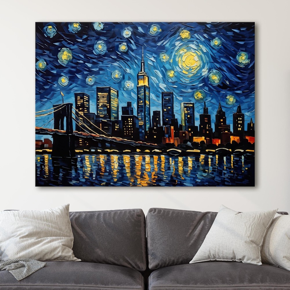 NYC City Skyline as Van Gogh Starry Night New York City Canvas Print Wall Art