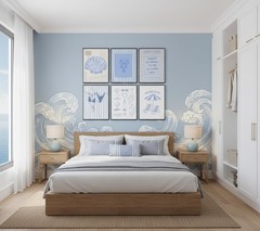 6Pcs Blue Coastal Granddaughter Canvas Wall Art, Bikini Beach Shells Painting…