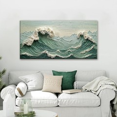 Sea Wave Abstract Green Wall Art For Living Room Artwork Canvas Art Wall Deco…