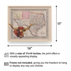 Vintage Texas State Map Poster Art Print Longhorns Cattle Rancher Home Decor