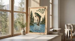 Vintage Trout Fish Unframed Poster Rainbow Salmon Art Mountain Lake Decor
