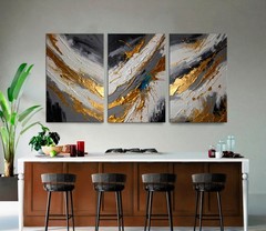 Grey and Gold Abstract Large 3-Panel Canvas Print, Home Decor Neutral Wall Art