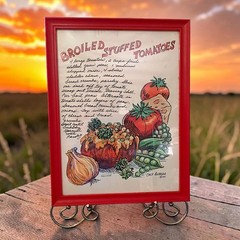 Chef Alfredo Tomatoes Art Print Recipe Framed Picture Broiled Stuffed Signed MCM