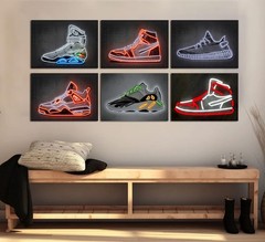 6Pcs Neon Effect Sneakers Wall Art Teen Art Posters Prints Fashion Trendy Neo…