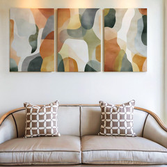 3 Pieces Abstract Geometric Earth Tones Large Wall Art Set for Living Set Of 3