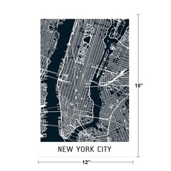 New York City Black Minimalist Art Map Art Poster 12×18