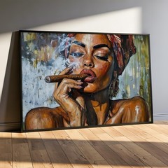Afro Cuban Woman Smoking Cigar Canvas Wall Art Black Girl Magic Urban Home Decor