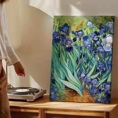 Blue And White Iris Flowers Garden Nature Canvas Wall Art Floral Painting Home