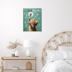 Plant Dandelion Flower Funny Orange Cat Canvas Wall Art for Bathroom Living Room