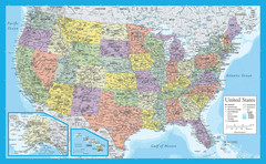 Laminated United States Map Poster – US Map Wall Chart – Made in the USA – [Ligh